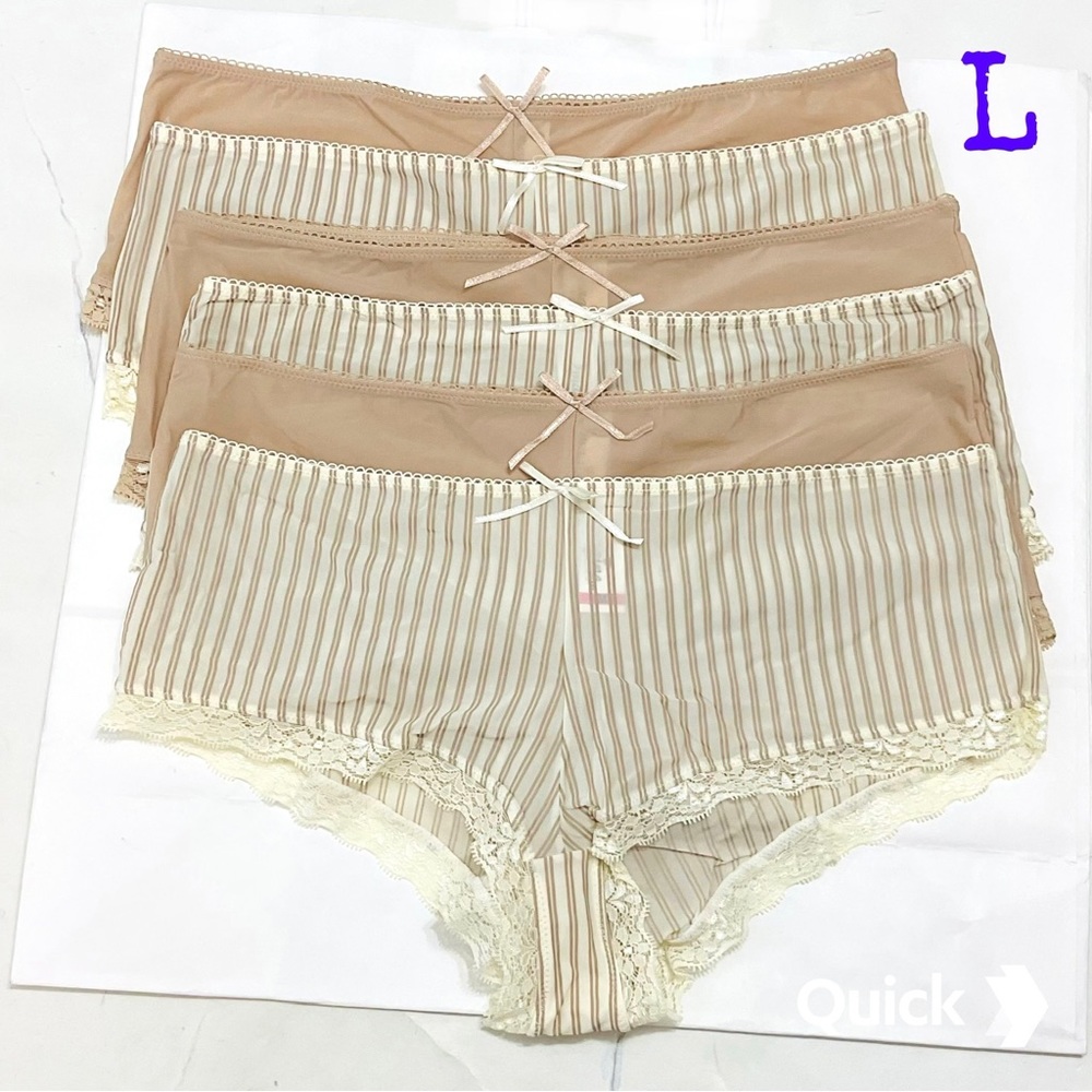 L - New Bundle of 6 pieces Stripe Low-Rise Boyshort Panties